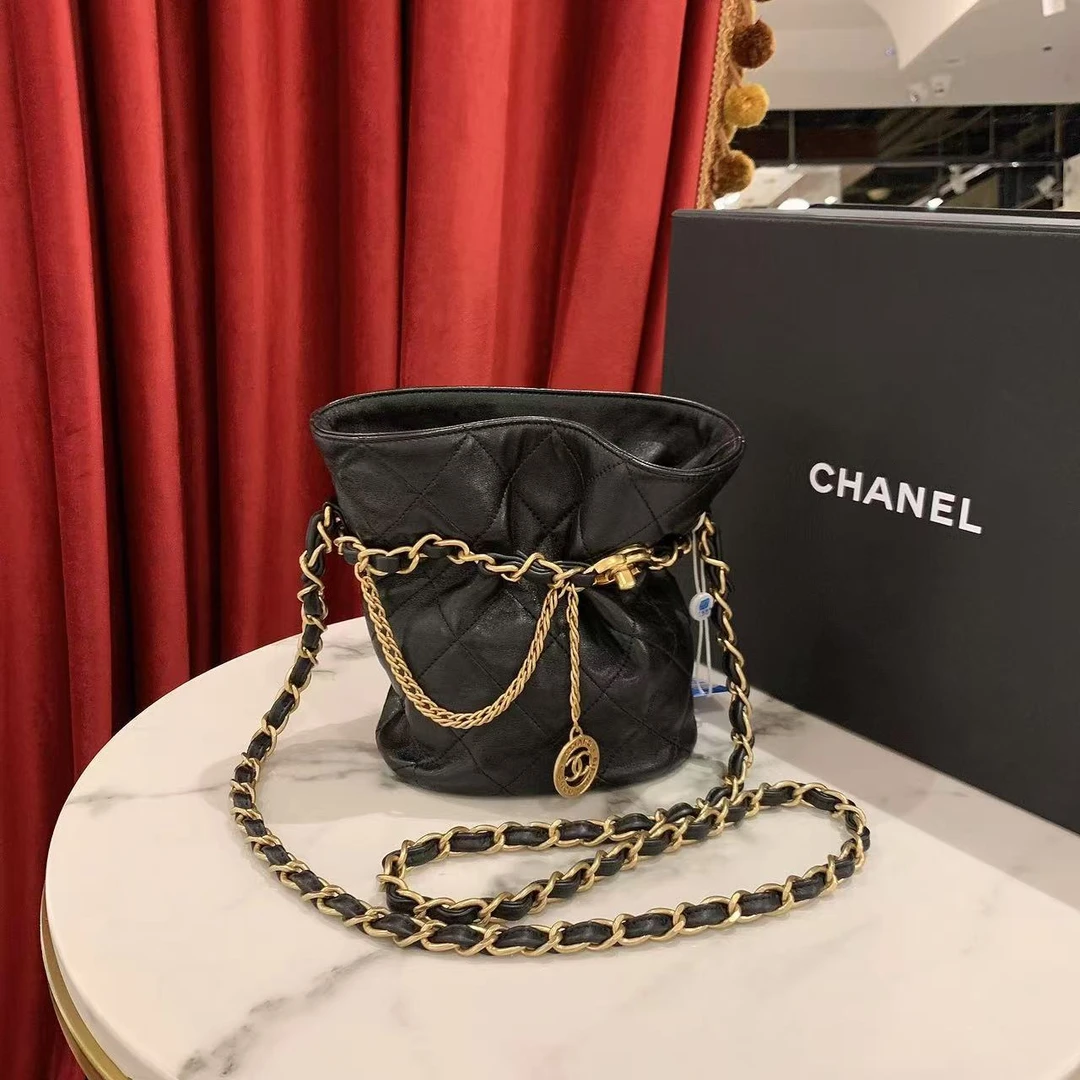 95新 Chanel/香奈儿 GGS丨23s金币水桶包小号黑金芯片款/49959975