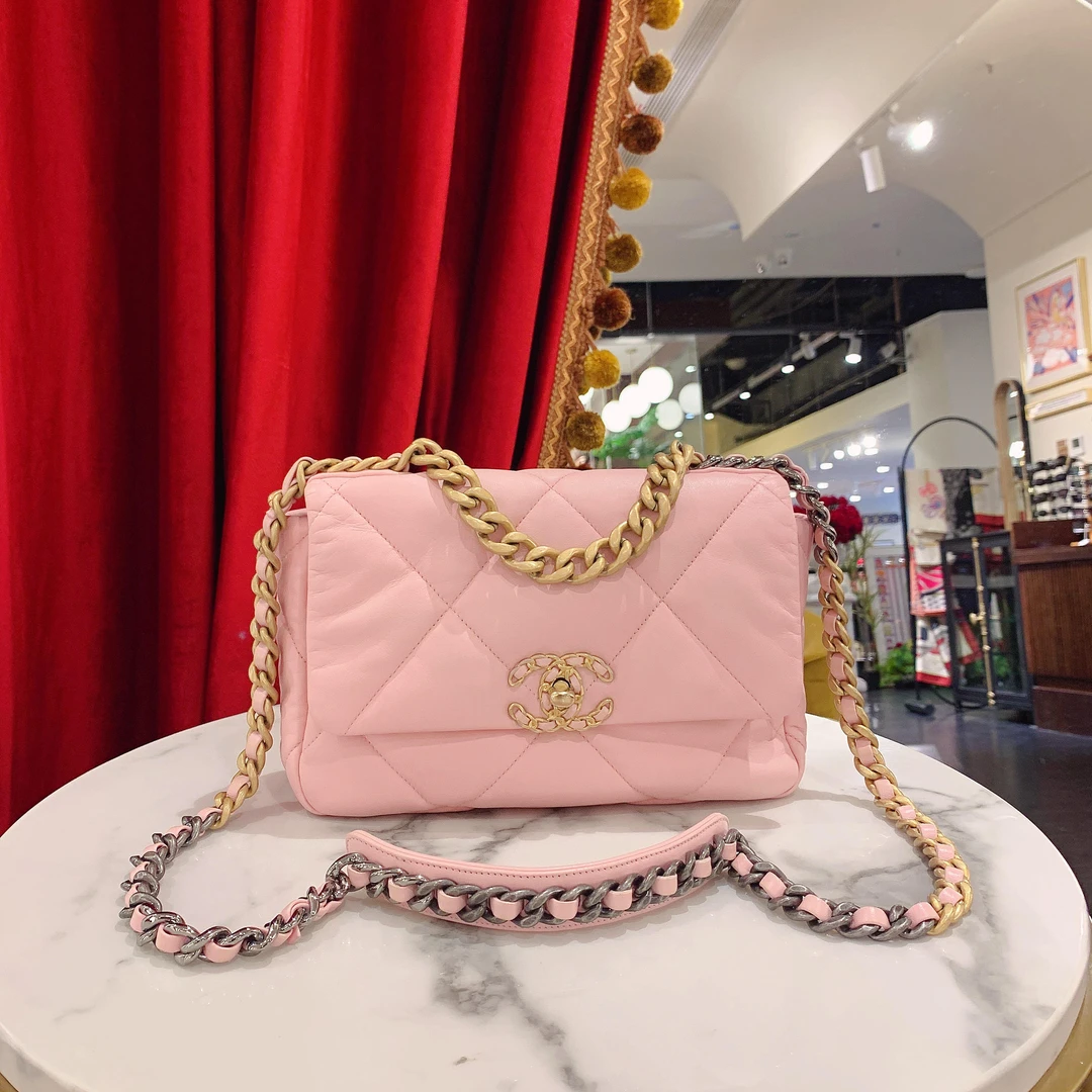 95新 Chanel/香奈儿 GGS丨19bag小号粉金单肩包芯片 45204688