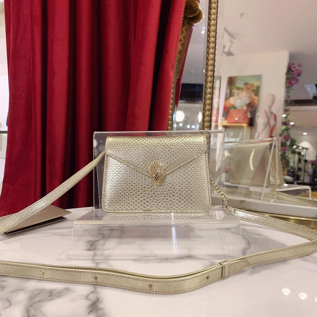 95新 BVLGARI/宝格丽 GGS毛毛丨香槟金压纹单肩包芯片 39386595