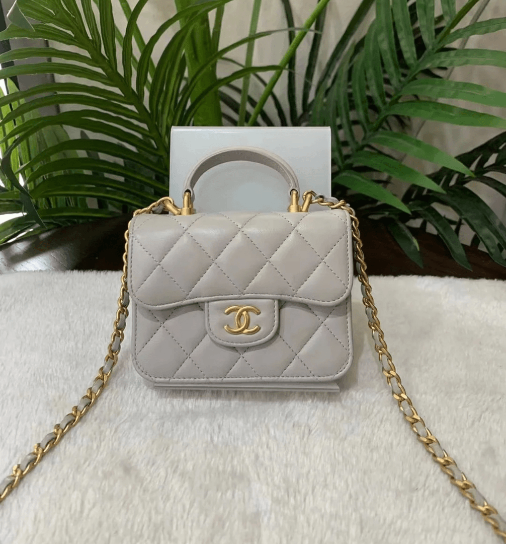 95新 Chanel/香奈儿 GGS丨21A灰色金扣手柄小废包 64001528