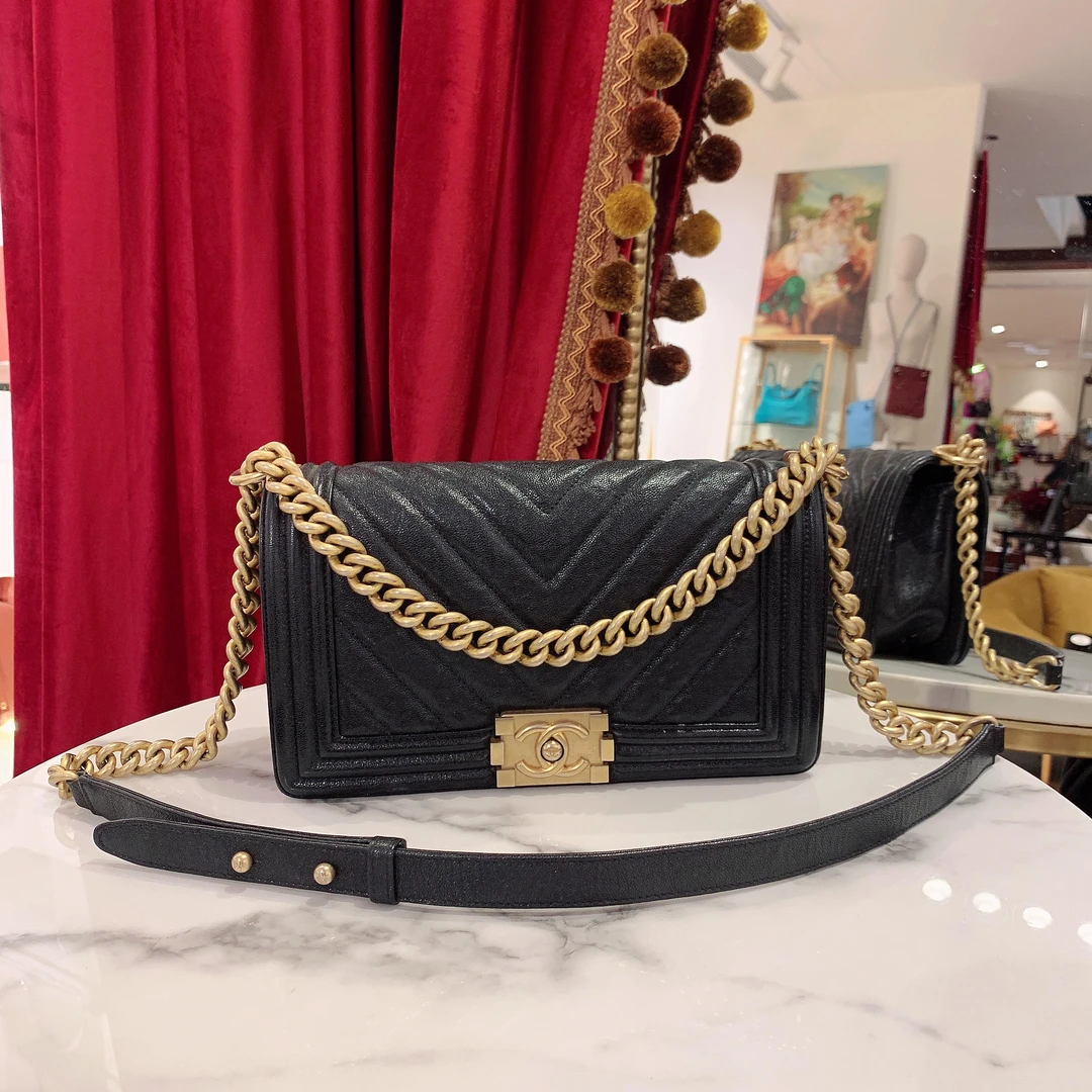 95新 Chanel/香奈儿 GGS十一丨leboy中号黑金荔枝链条包13978276