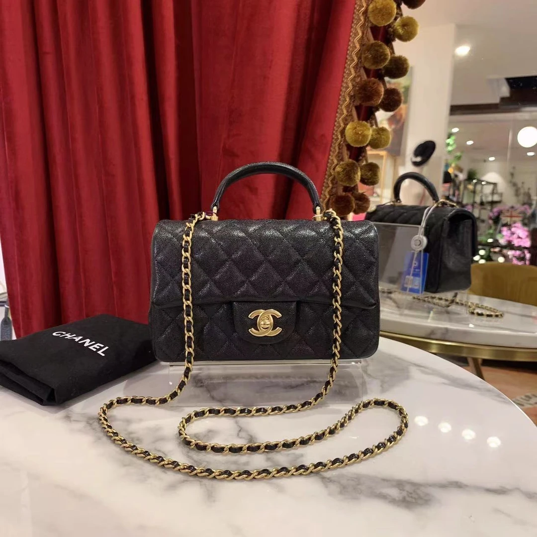 95新 Chanel/香奈儿 GGS丨手柄大mini黑金鱼子颗粒73597904
