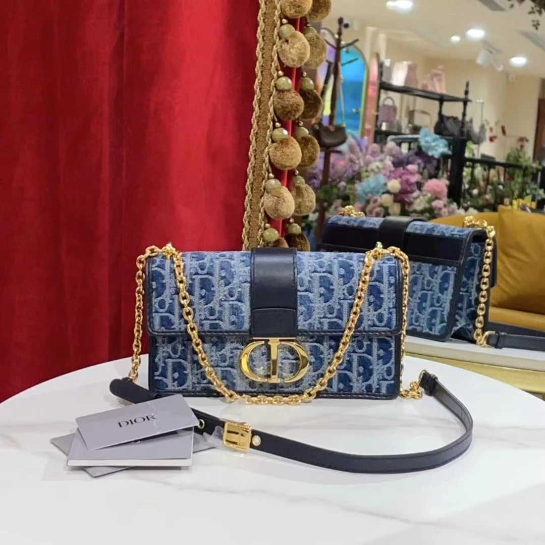 95新 DIOR/迪奥 GGS丨蒙田30新小号蓝色金扣丹宁芯片款 20851662