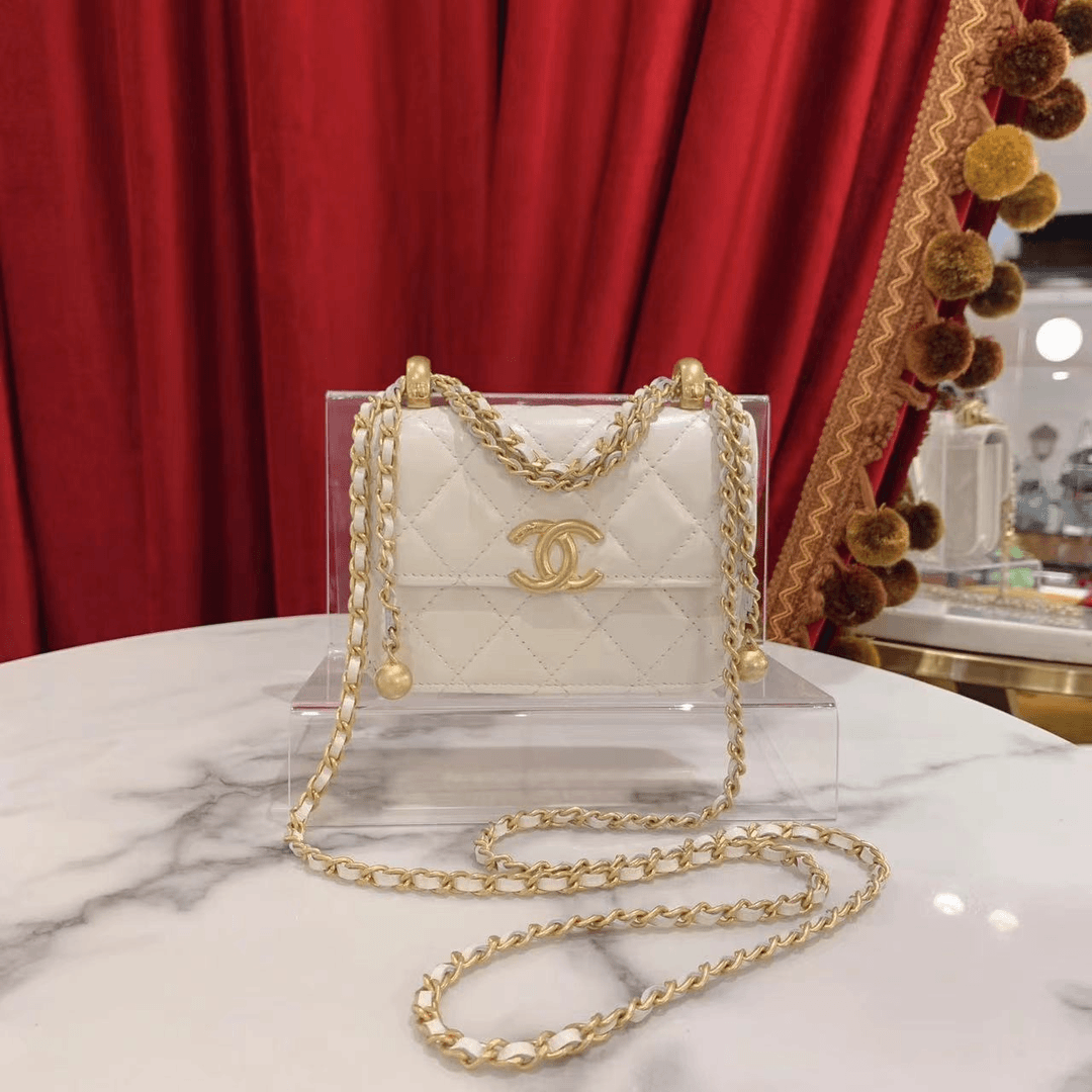 95新 Chanel/香奈儿 GGS丨21A双金珠白金Mini woc 20103993