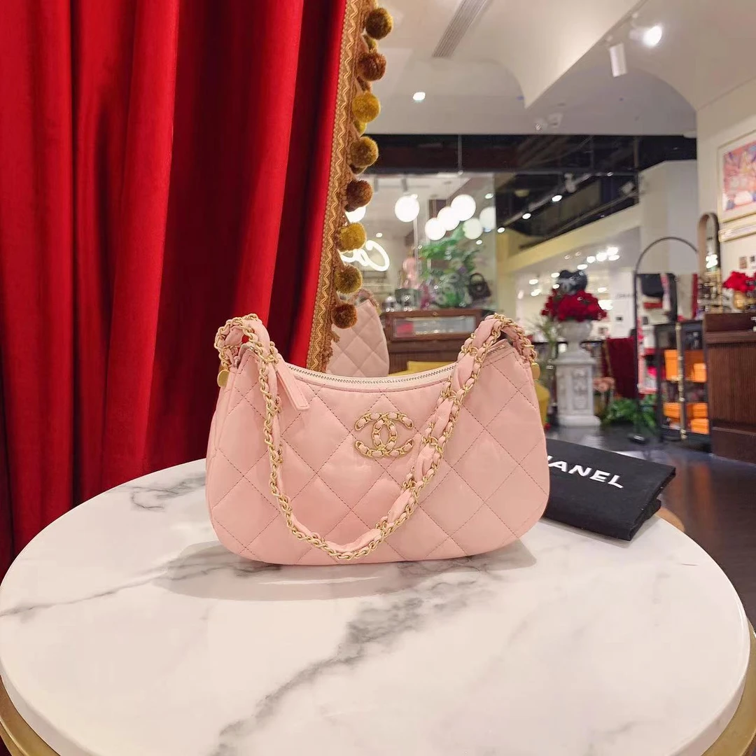 95新 Chanel/香奈儿 23k hobo粉色芯片款/12854261