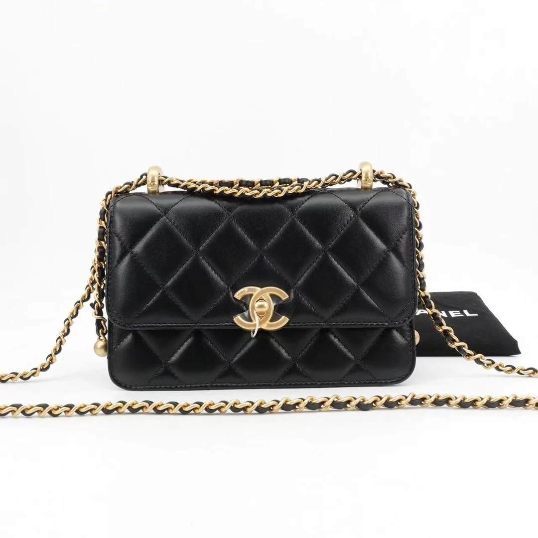 95新 Chanel/香奈儿 GGS丨21A双金珠19黑金牛芯片款/72738373