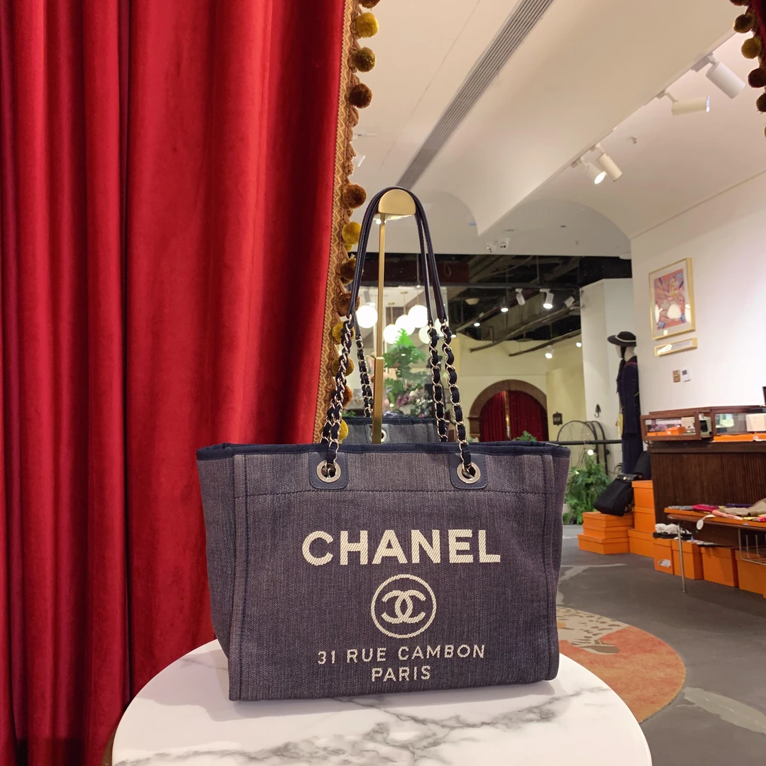 95新 Chanel/香奈儿 GGS丨蓝色银扣帆布中号沙滩包 55131978