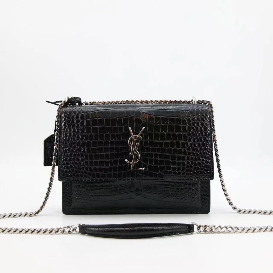 95新 YSL/圣罗兰 GGS| 日落包中号黑银斜挎包 42567441