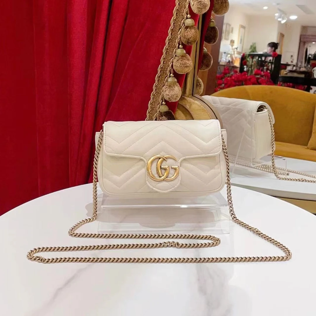 95新 GUCCI/古驰 GGS小雨丨马蒙supermini白金单肩包 25779663