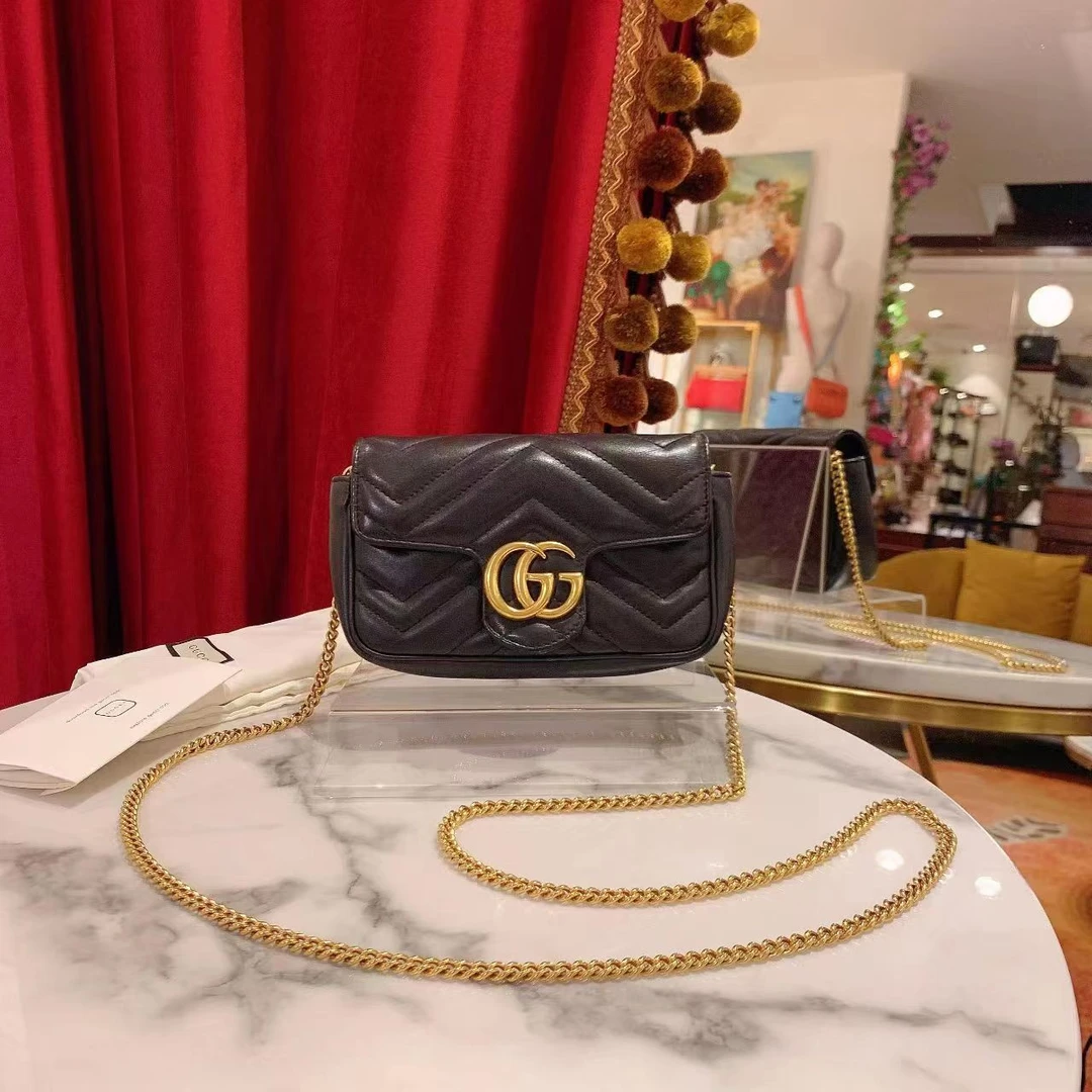 95新 GUCCI/古驰 GGS丨马蒙super mini 黑金单肩包 59479559