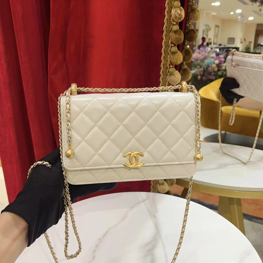 95新 Chanel/香奈儿 GGS丨21a双金珠woc白色金扣芯片款/29098483