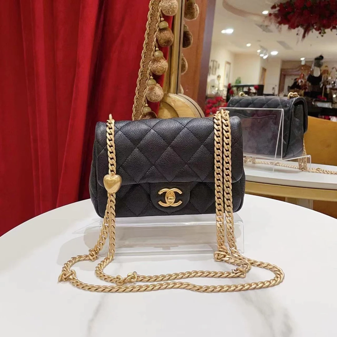 95新 Chanel/香奈儿 GGS丨23p爱心金球方胖子黑金荔枝/48324258