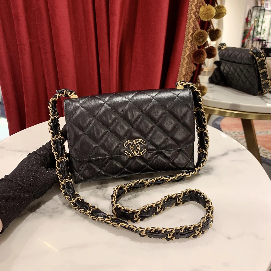 95新 Chanel/香奈儿 23k豆腐风琴包黑金牛芯片款/91964682