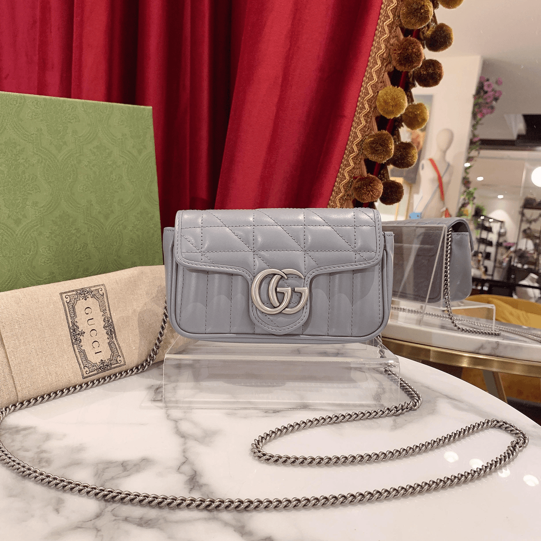95新 GUCCI/古驰 GGS天天丨supermini马蒙灰色单肩包 70864550