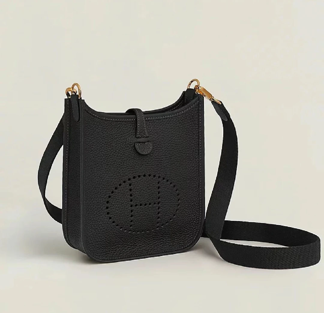 95新 Hermes/爱马仕 GGS丨evelyne Mini16黑金单肩包TC 19220520