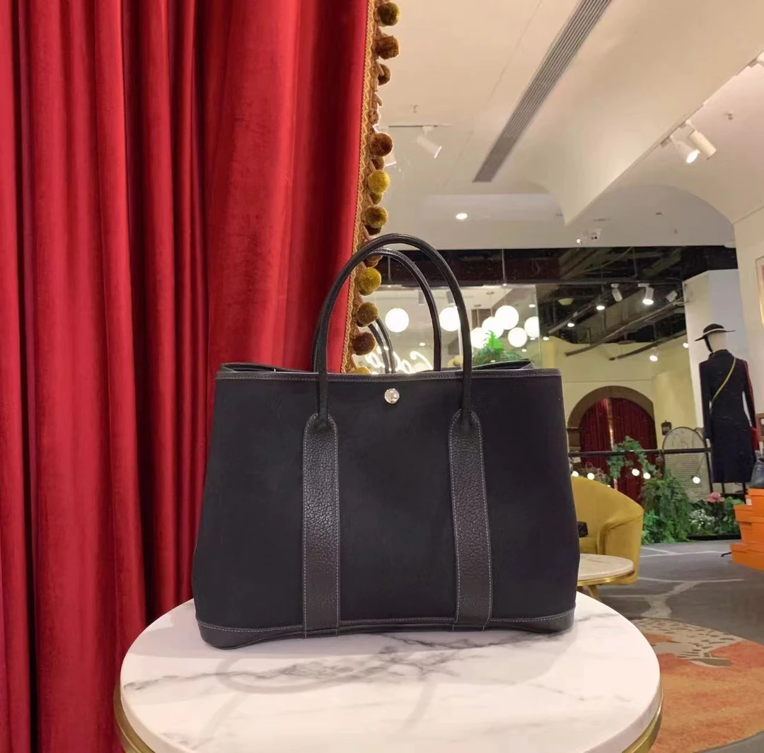 95新 Hermes/爱马仕 GGS丨garden party 36黑银帆布 41987472