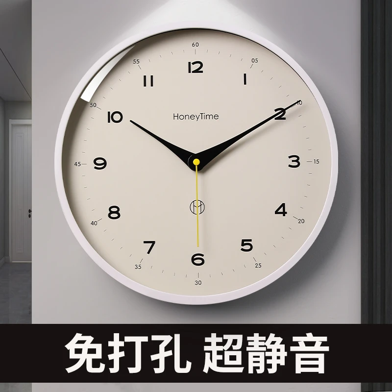 轻奢简约客厅ins挂钟家用北欧时尚卧室免打孔挂墙时钟圆形大气钟