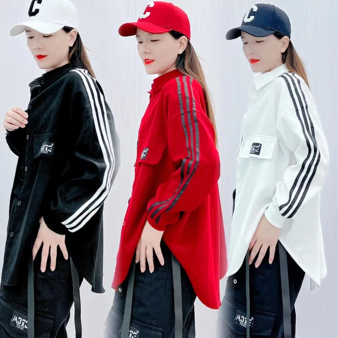 1009厚款衬衫三道杠休闲个性肥款燕尾底摆衬衫上衣百搭潮流洋气