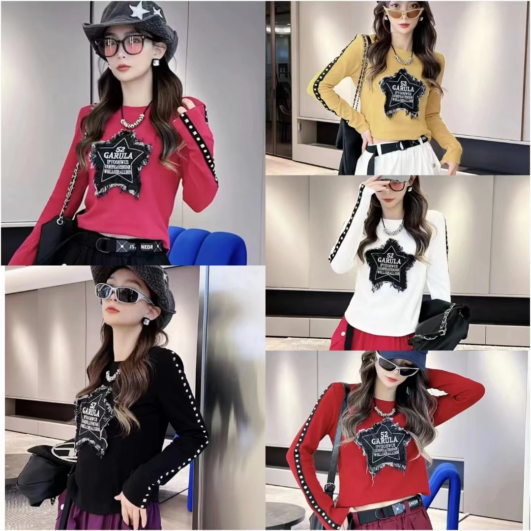 3721磨毛加厚时尚休闲百搭短款圆领打底上衣长袖显瘦