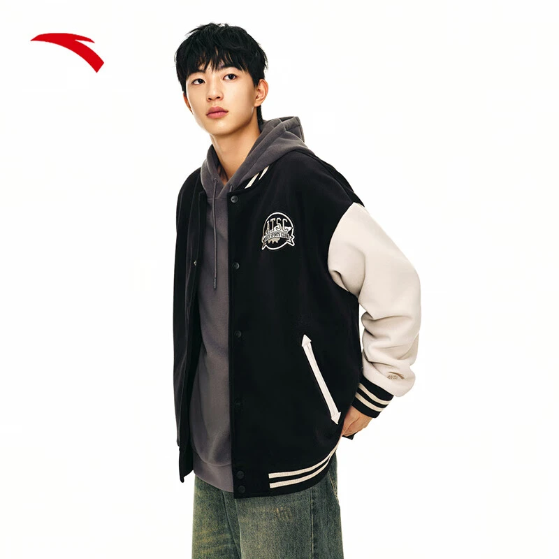 安踏棒球服男女同款2024新款秋冬复古潮流保暖外套上衣152448702N