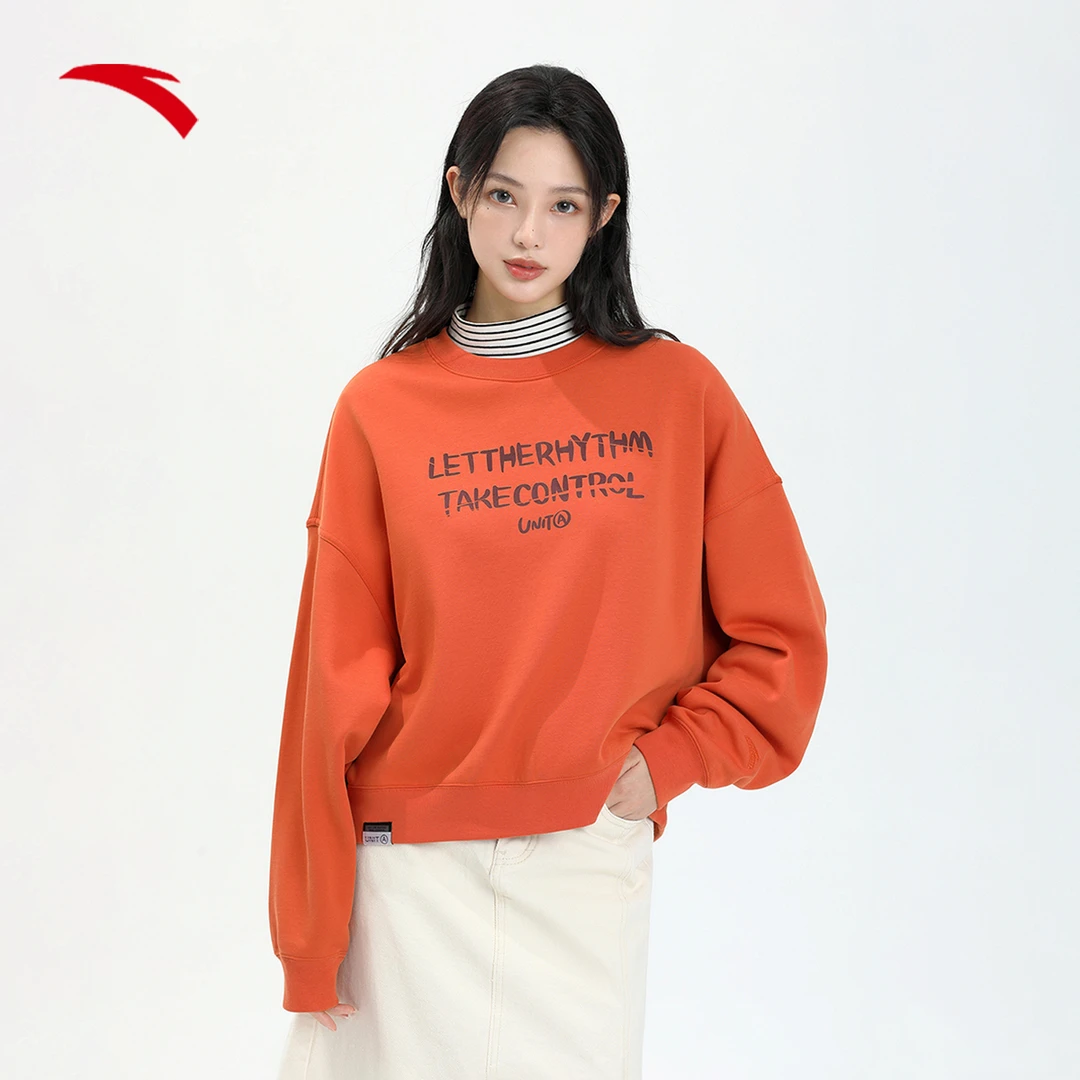 安踏密暖绒卫衣女冬季保暖针织圆领加绒套头衫官方正品162348719