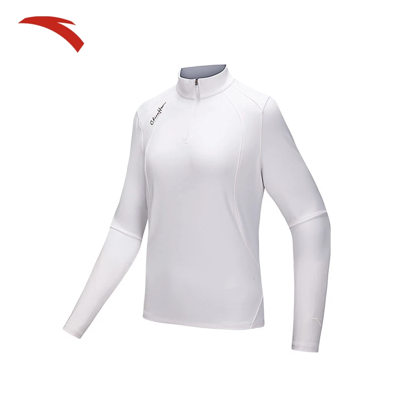 安踏长袖t恤女子轻暖绒保暖甲壳盾抗菌新款半拉链套头衫针织衫