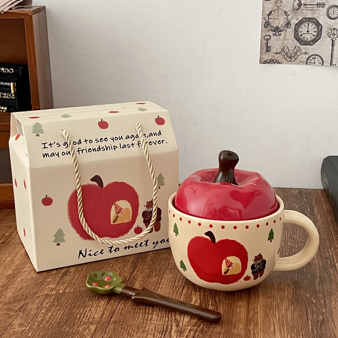 复古马克杯女生杯子带盖勺陶瓷杯高颜值情侣牛奶早餐杯生日礼物杯