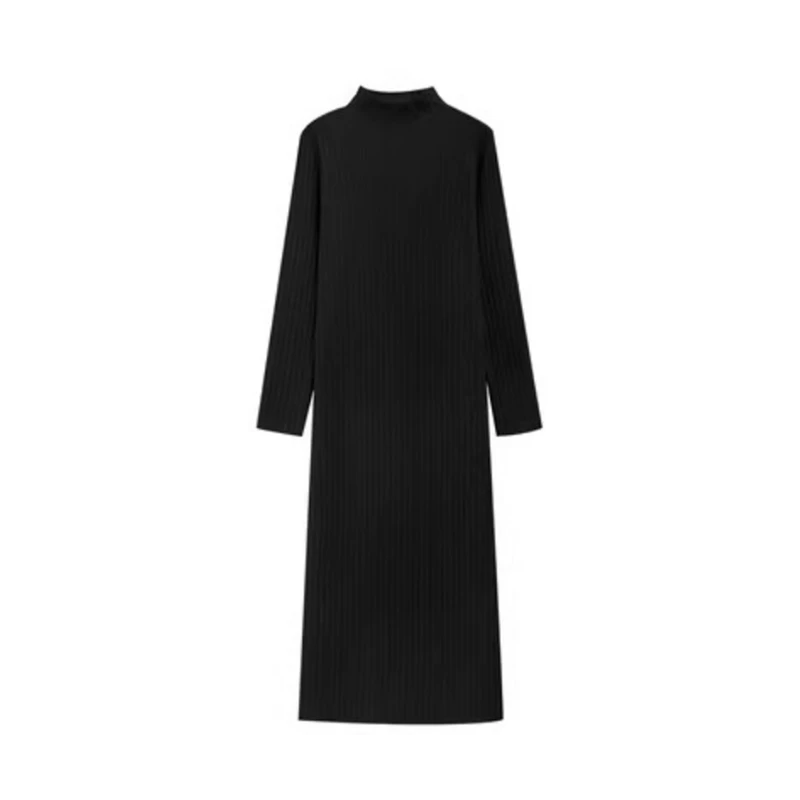 【青】大码女装纯色直筒半高领毛衣针织连衣裙 2376