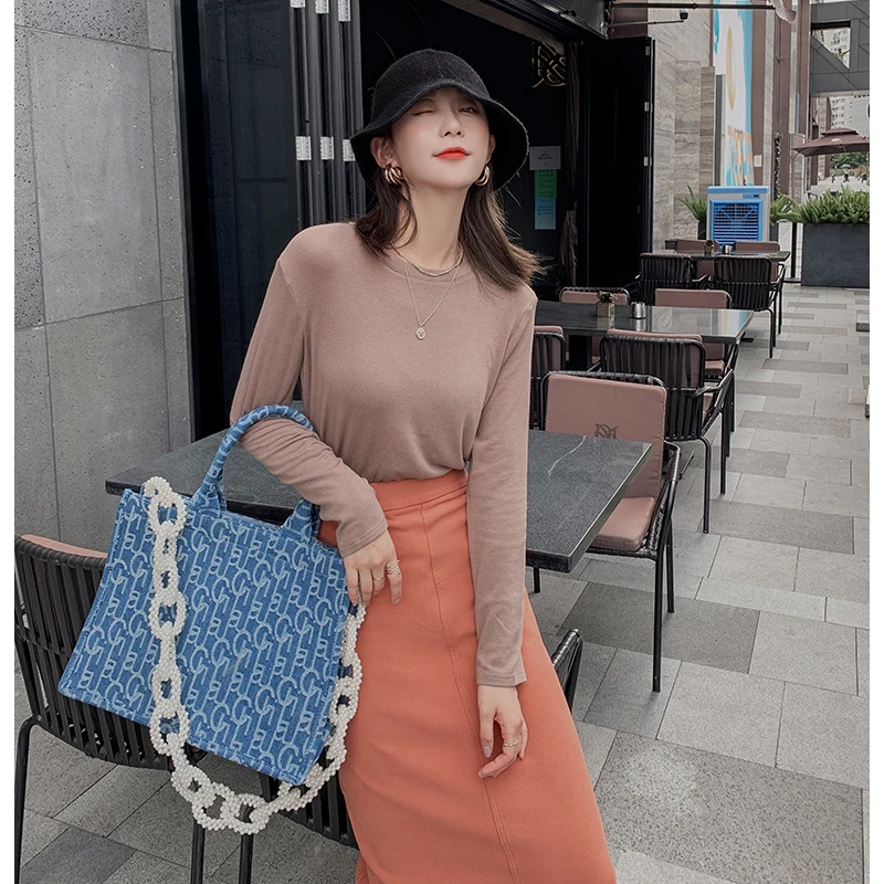 【青】纯色遮肉多色长袖弹力T 8851