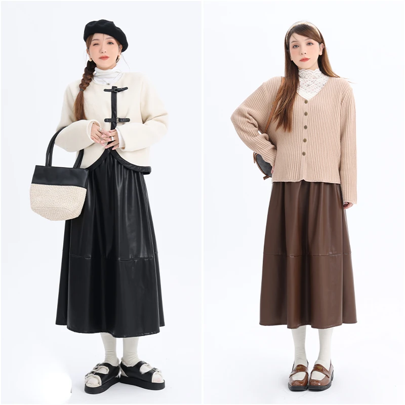 【青】秋冬百搭全松紧PU皮裙时尚气质女装半身裙 2315