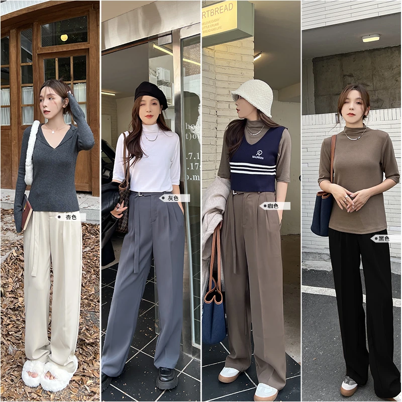 【青】微胖MM大码200斤韩版时尚拖地直筒裤 0209