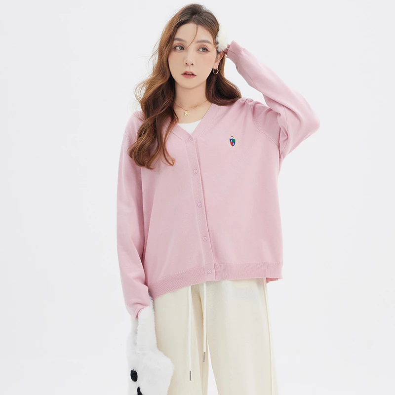 【青】纯色徽章针织开衫百搭针织长袖外穿女 2200