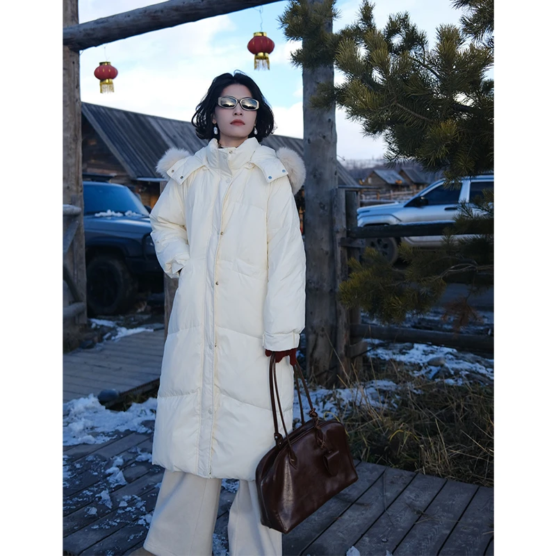 秋冬加厚羽绒服女新款高级感90白鸭绒中长款大衣WG1029