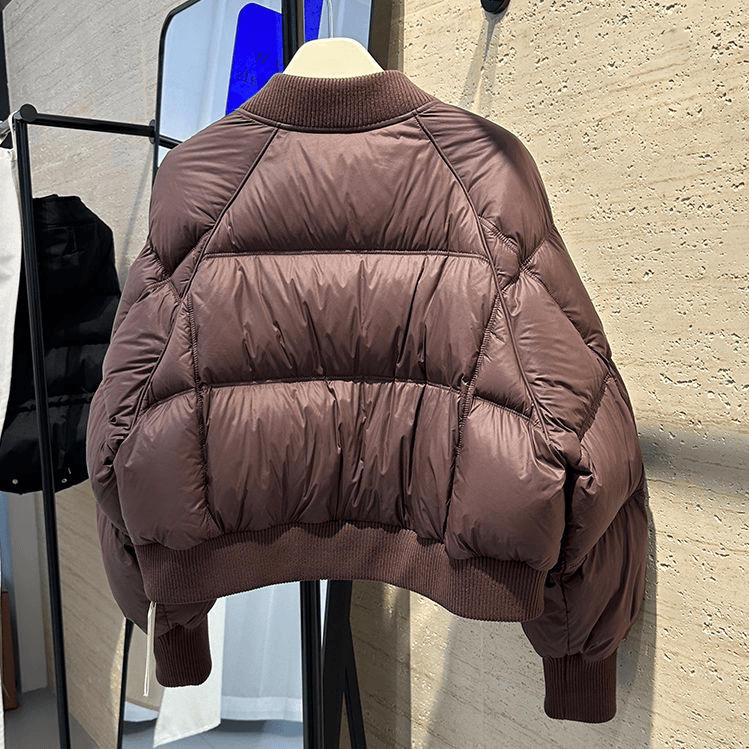 休闲小个子上衣秋冬外套棒球服小衫拼接短款保暖羽绒衣女小立领