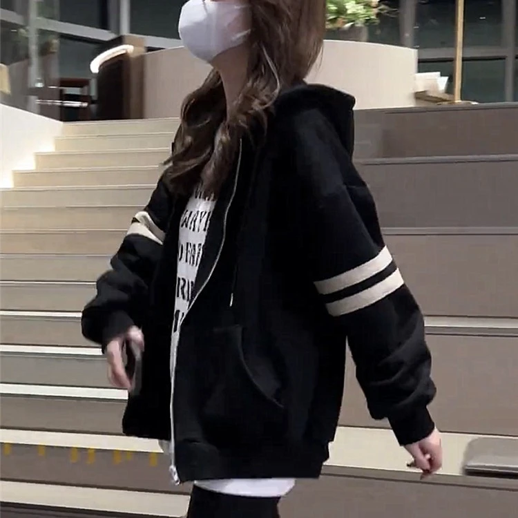 小个子学院风连帽卫衣外套女冬季新款设计感小众加绒加厚棒球服