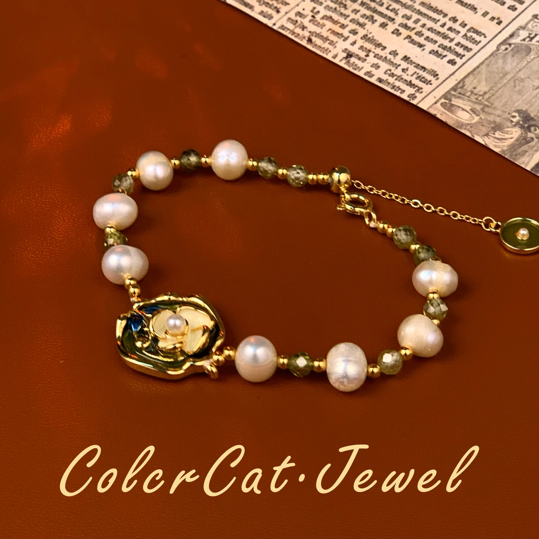 S7052【翠镜花语】天然淡水珍珠法式复古油画手链