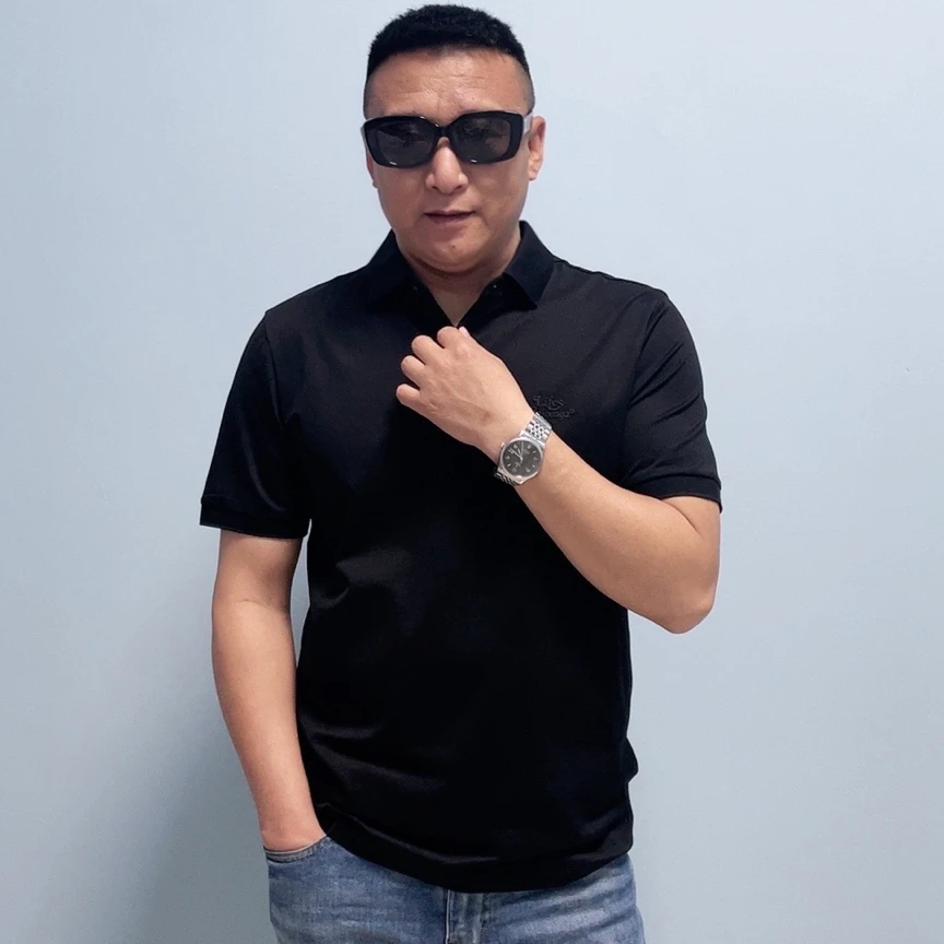 男士夏季轻奢休闲半袖、120支超细纱棉线！时尚百搭！男款黑色简约