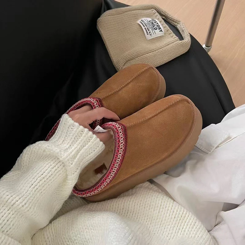 【厚底民族风】桑坡新款半拖羊皮毛一体雪地靴冬季时尚短筒加厚保暖