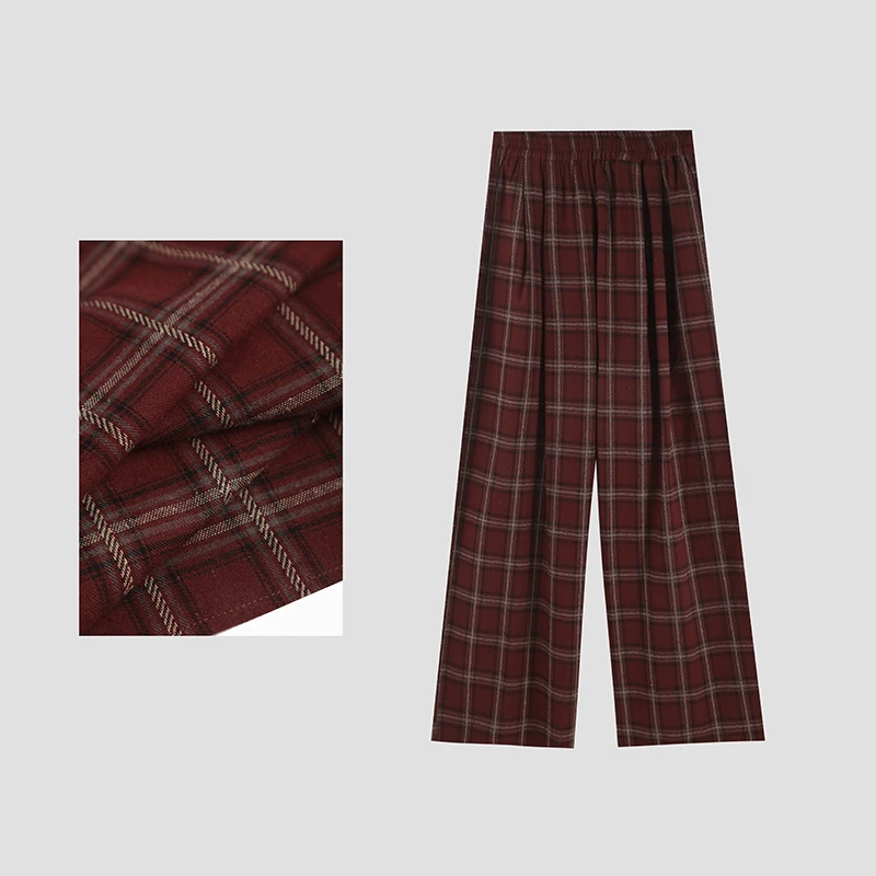 「撞色格子」2024秋季韩版高腰格子英伦风阔腿裤HBZU651337 nnassa