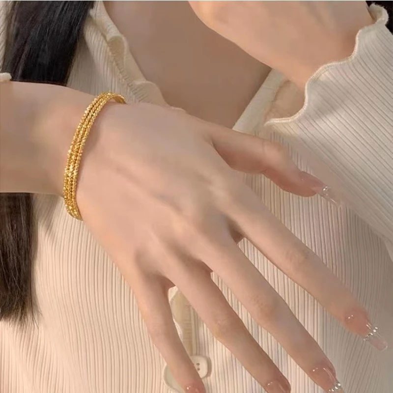 合金手镯 弹性记忆手镯时尚三五圈缠绕手环气质百搭爆闪五金女孩