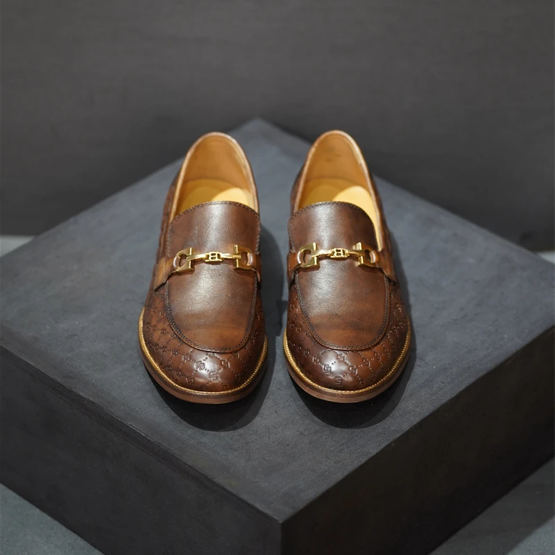 英伦风男士皮鞋百搭经典马衔扣乐福鞋时尚复古真皮手工平底豆豆鞋