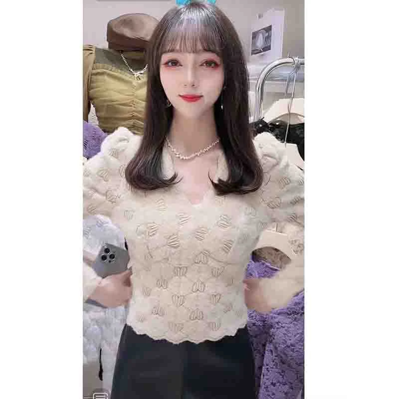 福利品冲量爱心印花蕾丝磨毛打底衫女春夏季新款洋气时尚时髦高级