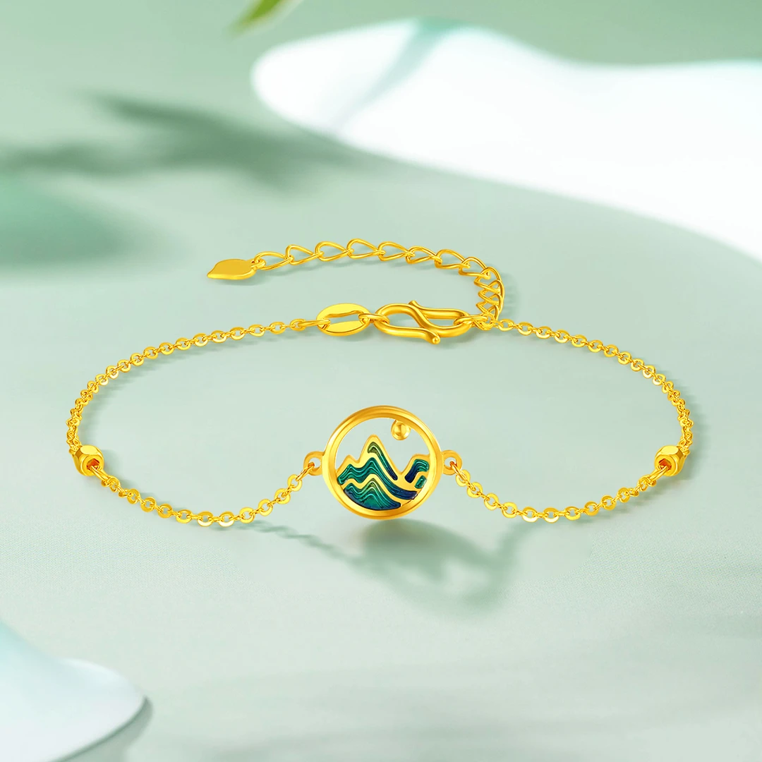 梦金园黄金手链女5G足金国家宝藏千里江山手环首饰生日礼物送女友