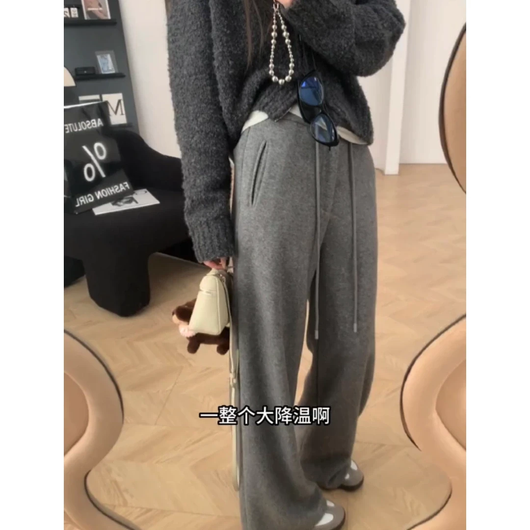 秋冬爆款加厚百搭休闲裤女2024年秋冬厚款梨形高腰显瘦百搭阔腿裤