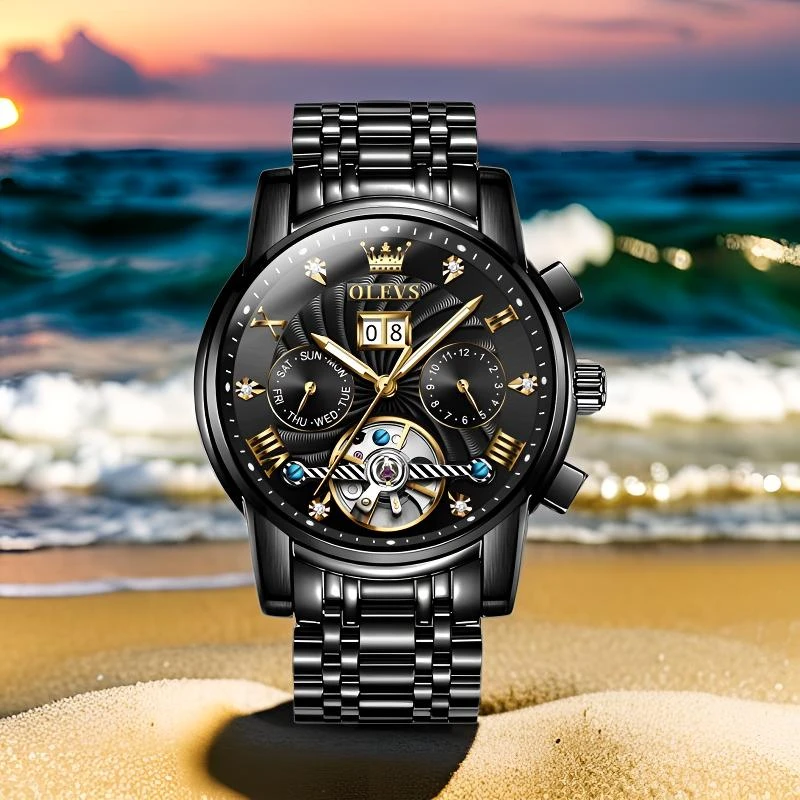 OLEVS/欧利时男士手表机械表全自动防水夜光正品牌瑞士认证小黑表