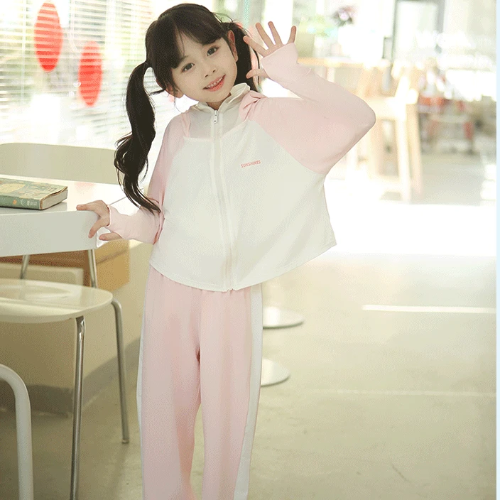 儿童黑胶防晒裤女童夏季薄款男童裤子运动防晒衣套装UPF50+