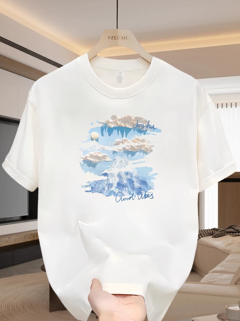 纯棉男士短袖T恤夏季新款网红国潮风原创印花宽松百搭圆领上衣