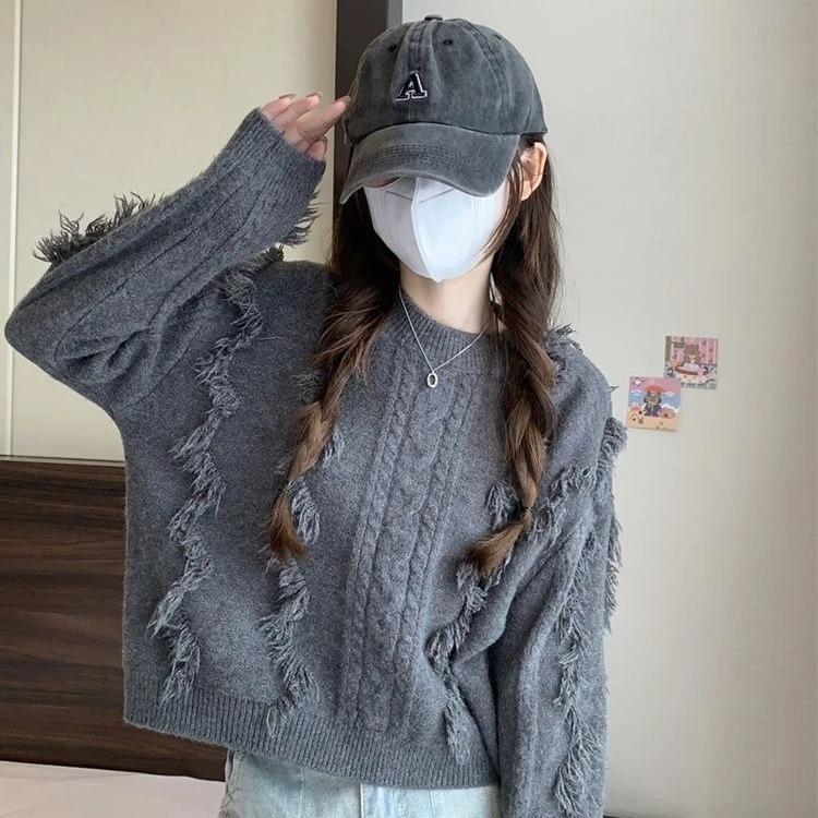 【2101-2200】非主图2024秋冬 时尚毛针织衫ins韩版学生休闲设计感