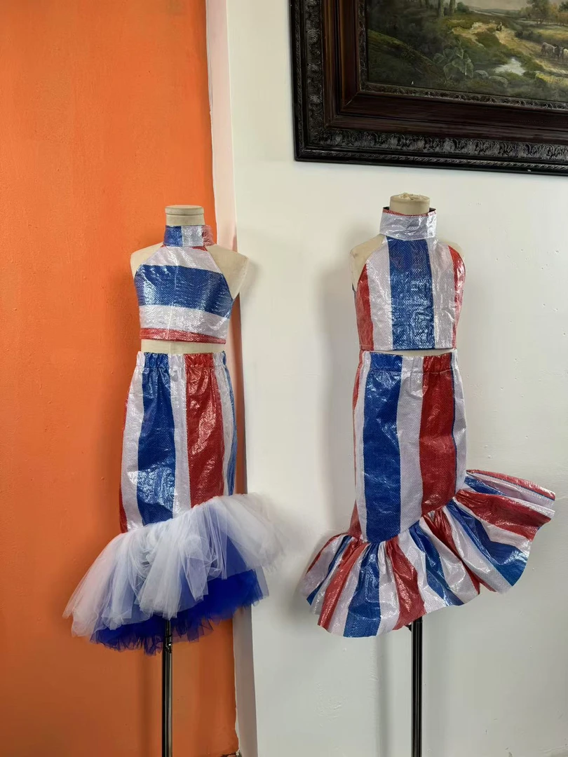 三色布套装模特潮服多巴胺潮服女童个性西装模特走秀潮