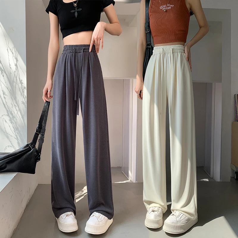 铜氨丝窄版阔腿裤女夏季高腰小个子冰丝凉凉裤垂感宽松直筒休闲裤